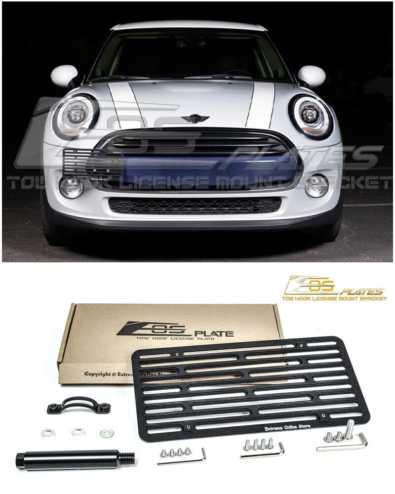 Extreme Online Store Replacement for 2014-Present Mini Cooper | EOS Plate Version 2 Front Bumper Tow Hook License Plate Relocator Mount Bracket Tow-119-V2