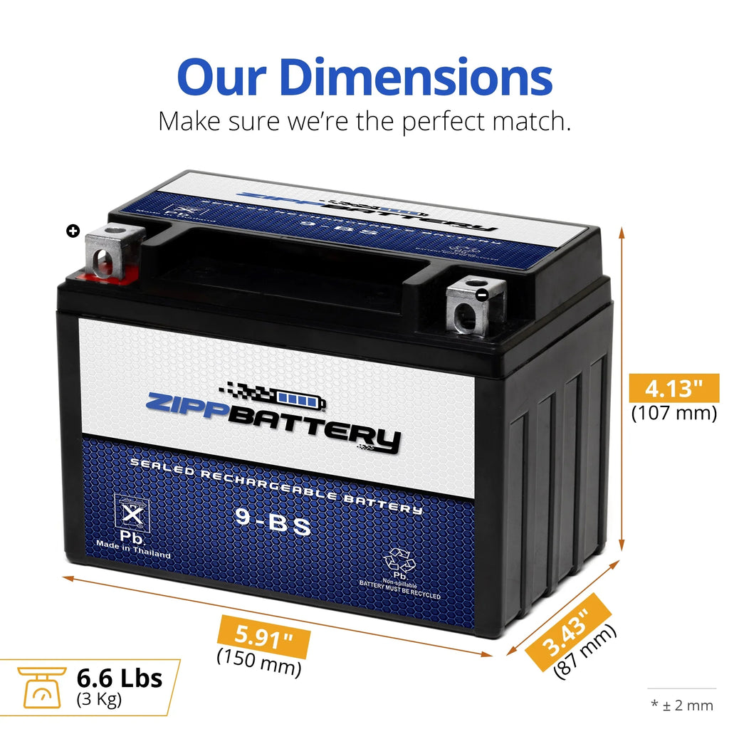 Zipp Battery YTX9-BS (9-BS 12 Volt,8 Ah, 120 CCA) Motorcycle Battery for Suzuki Gsx-r600 600cc 97-'09