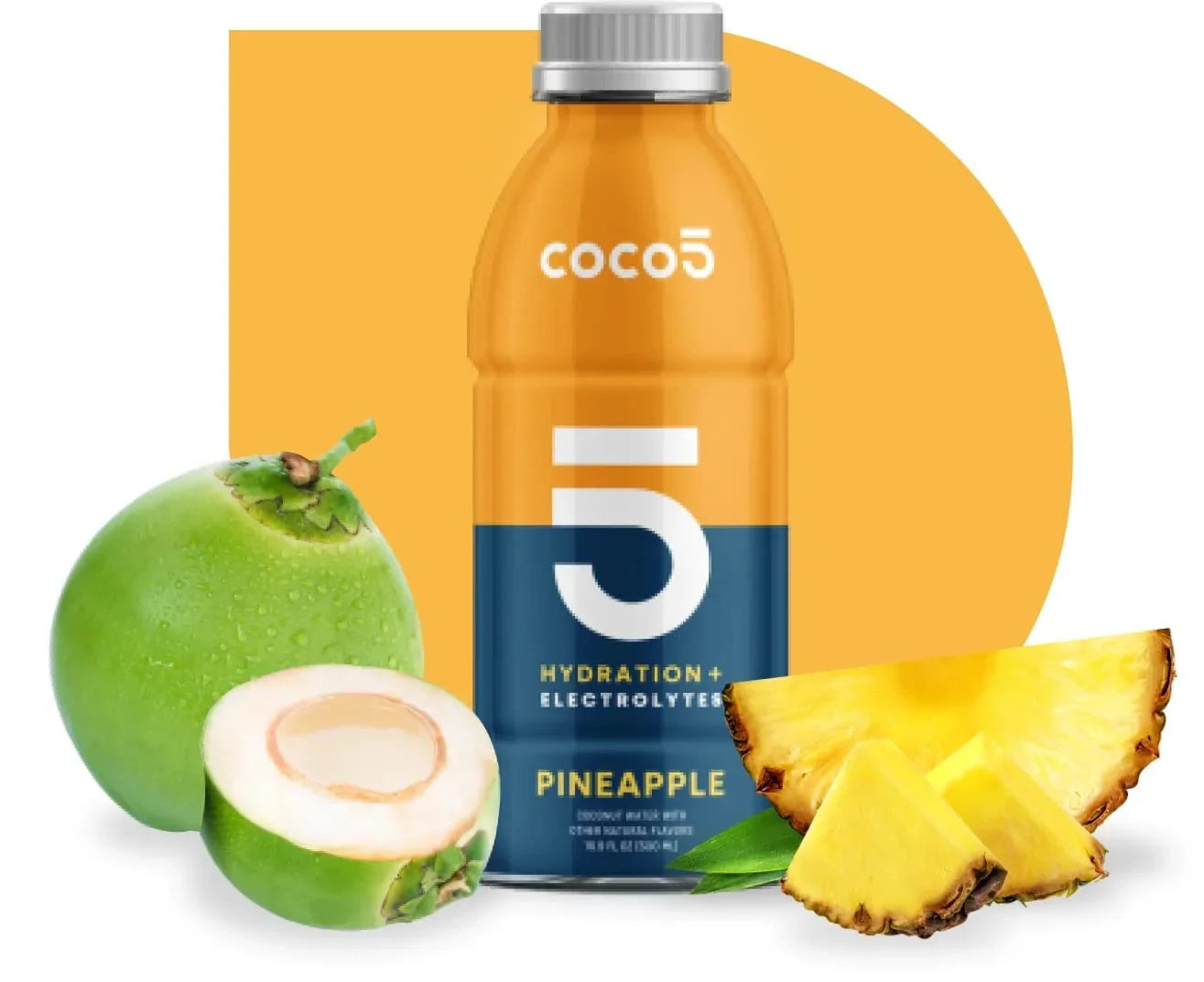 COCO5 Clean Sports Hydration Pineapple Flavor | 100% Natural | 50% Less Sugar | Nothing Artificial | Non-GMO | Gluten Free | Developed by Pro Trainers for Pro Athletes | 16.9 OZ (Pack - 12)