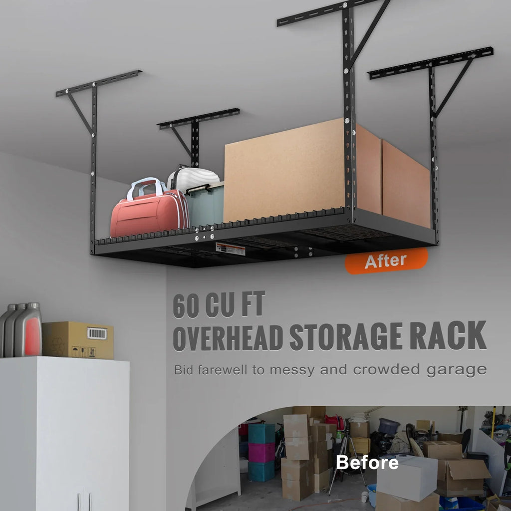 SKYSHALO Overhead Adjustable Garage Storage Rack 36x72" Ceiling Rack 550 lbs Black