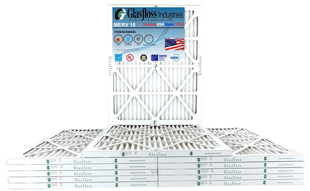 Glasfloss 20x24x1 - MERV 10 -Qty:12 - Furnace Air Filter - Made in USA (Actual Size: 19.5 x 23.5x7/8 inch)