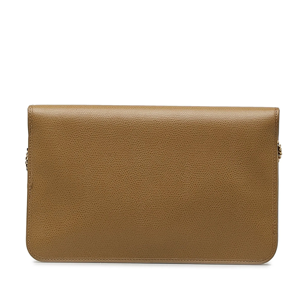 Pre-Owned Authenticated Dior Chain Crossbody Calf Leather Brown Crossbody Bag Unisex (Good)