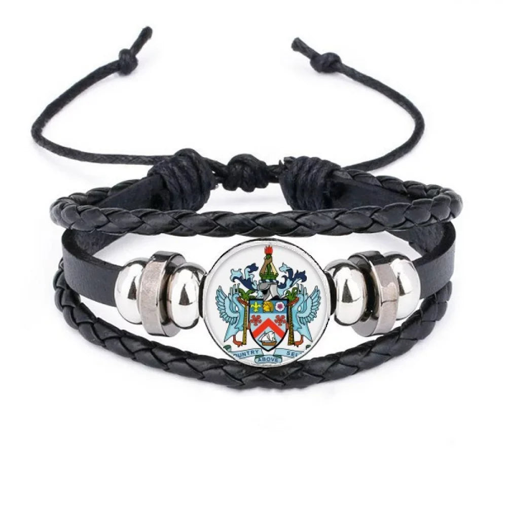Kitts and Nevis National Emblem Bracelet Braided Leather Woven Rope Wristband