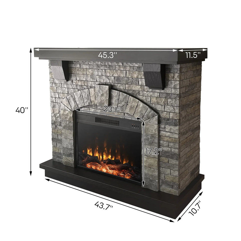 Cloud Mountain 45" Electric Fireplace with Mantel Infrared Freestanding, Gray Stone