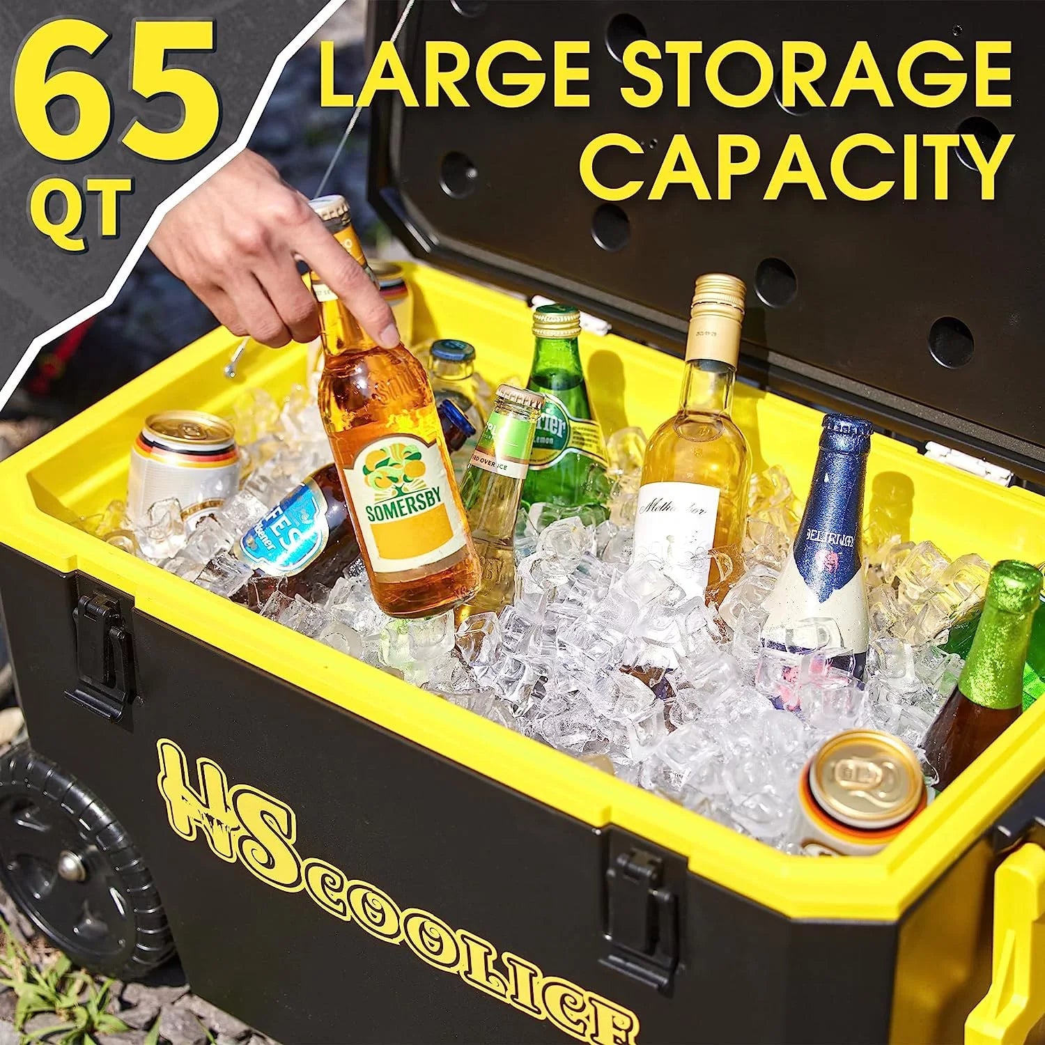 Cooler - 65 QT Ice Chest with Foosball Table, Portable Hard Cooler with Wheels, Optimal for Camping, Picnic, Barbecue, Outdoor Family Gathering Black & Red