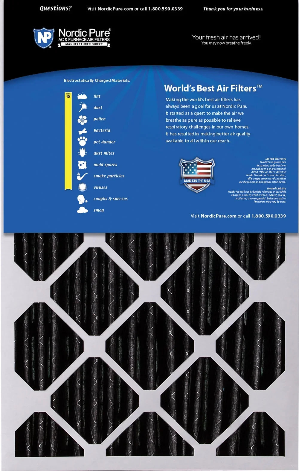 16x25x5 (4 3/8) Honeywell Replacement Air Filters MERV 10 Plus Carbon 4 Pack