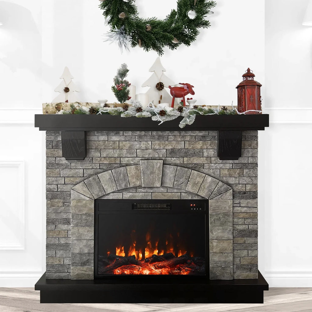 Cloud Mountain 45" Electric Fireplace with Mantel Infrared Freestanding, Gray Stone