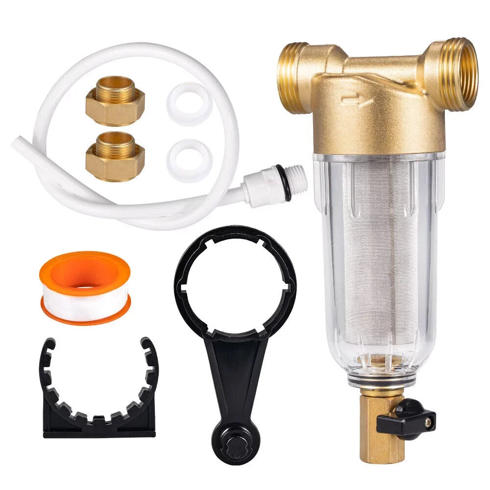 Jahy2Tech Whole House Water Pre-Filter Reusable Sediment Filter 50 Microns Plumbing