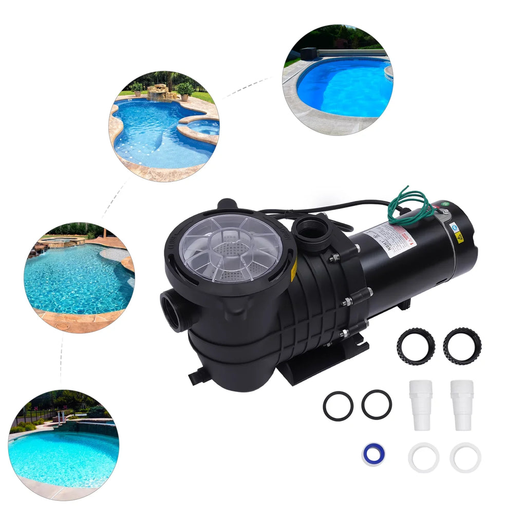 Miumaeov 2HP 6815GPH In-Ground Pool Pump, Dual Voltage Inground/ Above Ground Swimming Pool Pump with Strainer Basket and Connectors