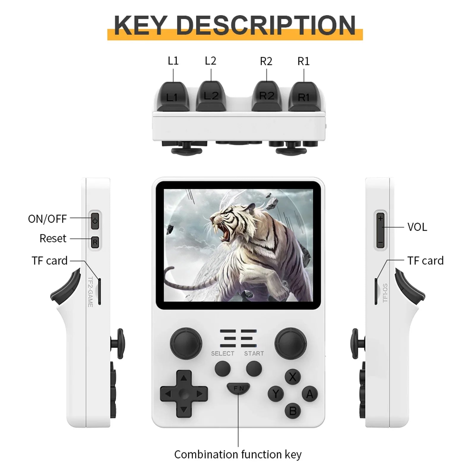 Game console,3.5 Inches IPS Console Portable Handheld Console 20 000 Screen Open Source IPS Screen Open (White) IPS Handheld 20000 Pre-Installed Save Console 20000 Pre-Installed VYBN