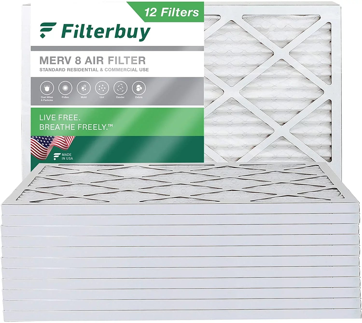 Filterbuy 18x20x1 MERV 8 Pleated HVAC AC Furnace Air Filters (12-Pack)