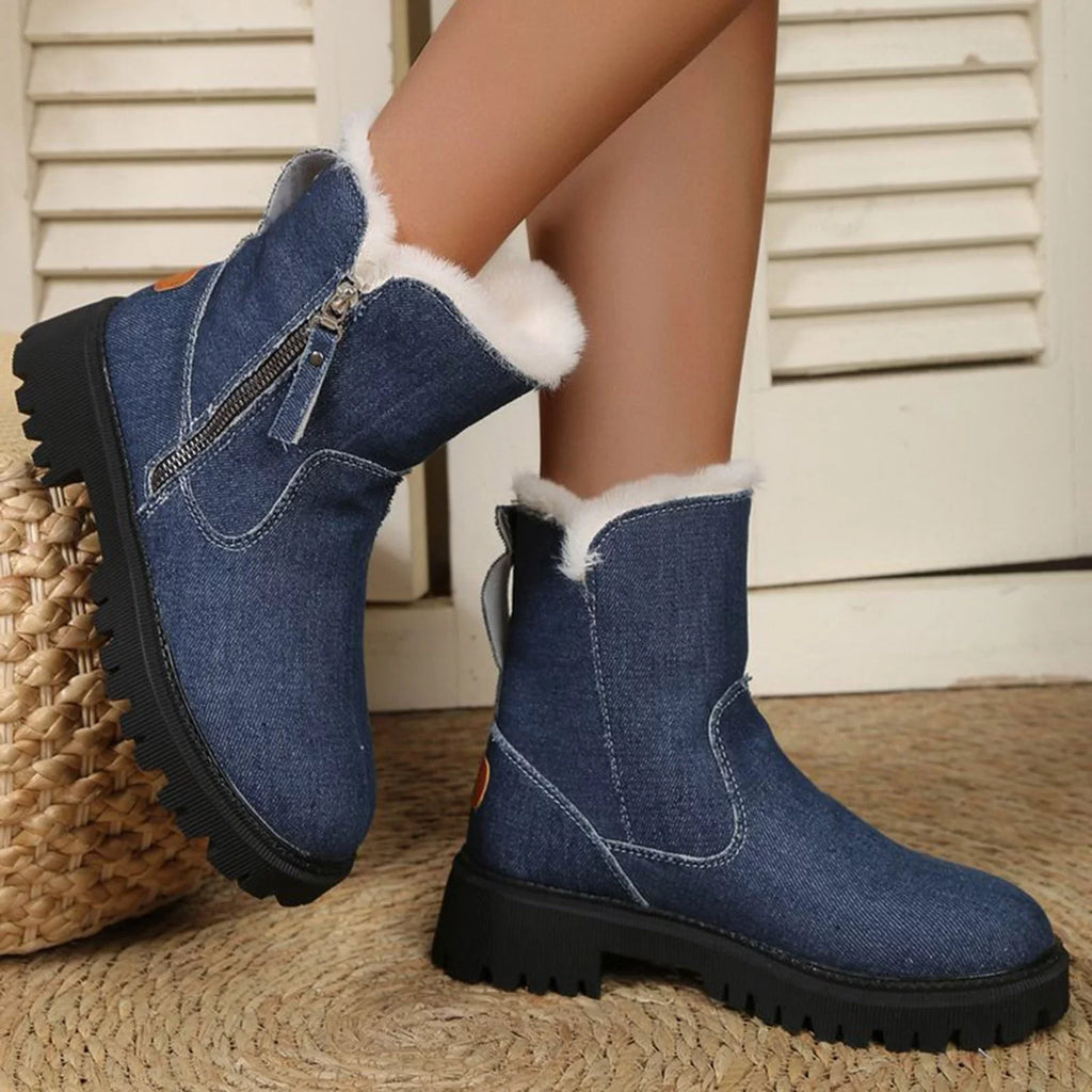 Snow Boots for Women Shoes Winter Ankle Booties Snow Boots For Women In Winter New Mid Length Plush And Thick Insulation Cotton Shoes Leather And Integrated Winter