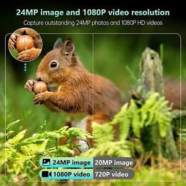 24MP HD Solar Trail Camera Rechargeable Game Wildlife Hunting IP66 Night Vision