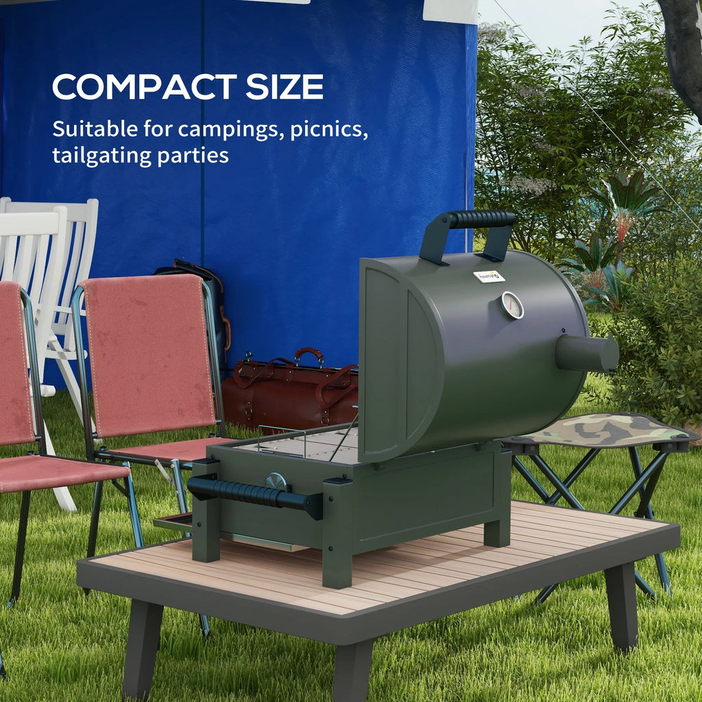 Outsunny Tabletop Charcoal BBQ Grill with Lid, Small Barbecue, Green