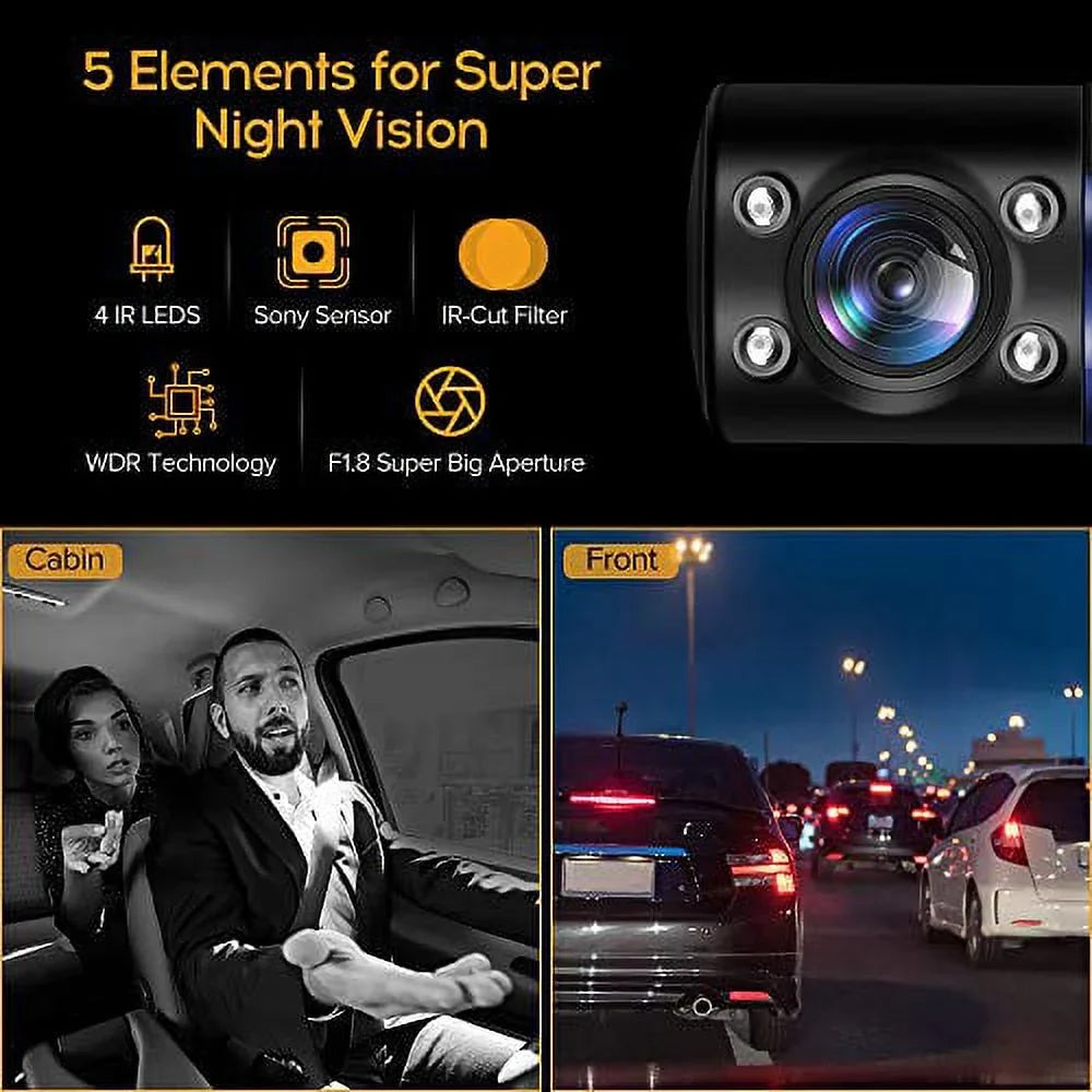 Blueskysea B2W 1080P Dual Dash Cam Front and Inside Dashcam HD Double Rotatable Lens Driving Recorder Camera with IR Night Vision 2'' Screen 32GB SD Card for Uber Rideshare Lyft Car Driver
