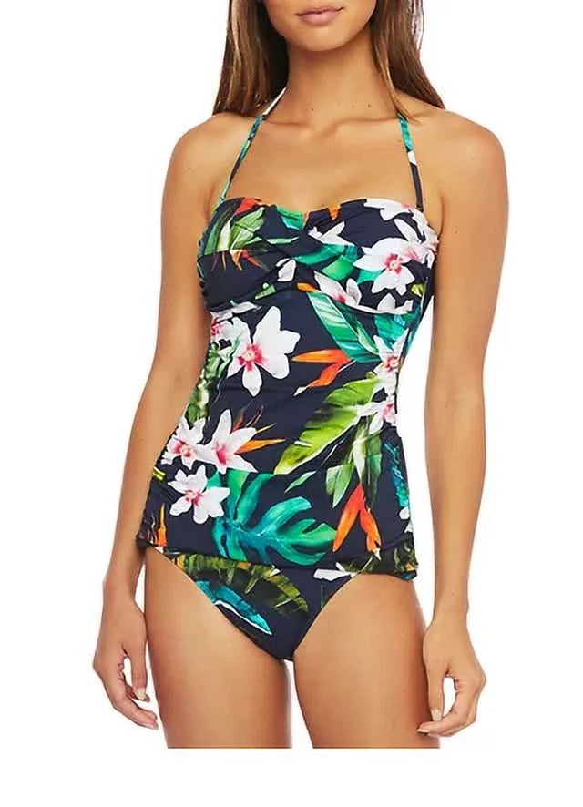 Lauren Ralph Lauren MULTI Watercolor Tropical Print Tankini Swim Top, US 16