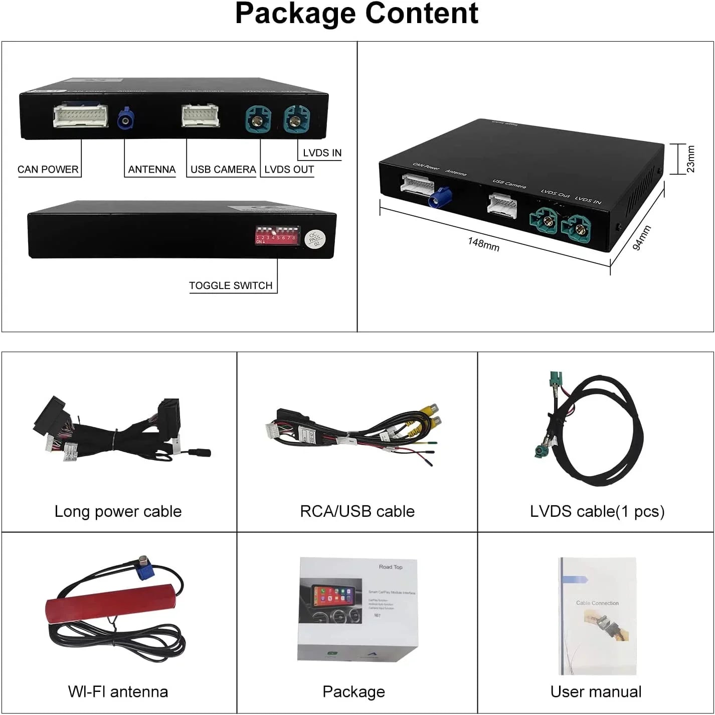 Road Top Wireless Carplay Retrofit Kit Decoder for BMW 1 3 5 6 7 Series X1 X3 X5 X6 CIC System 2008-2012, Support Wireless Android Auto, Mirrorlink, YouTube