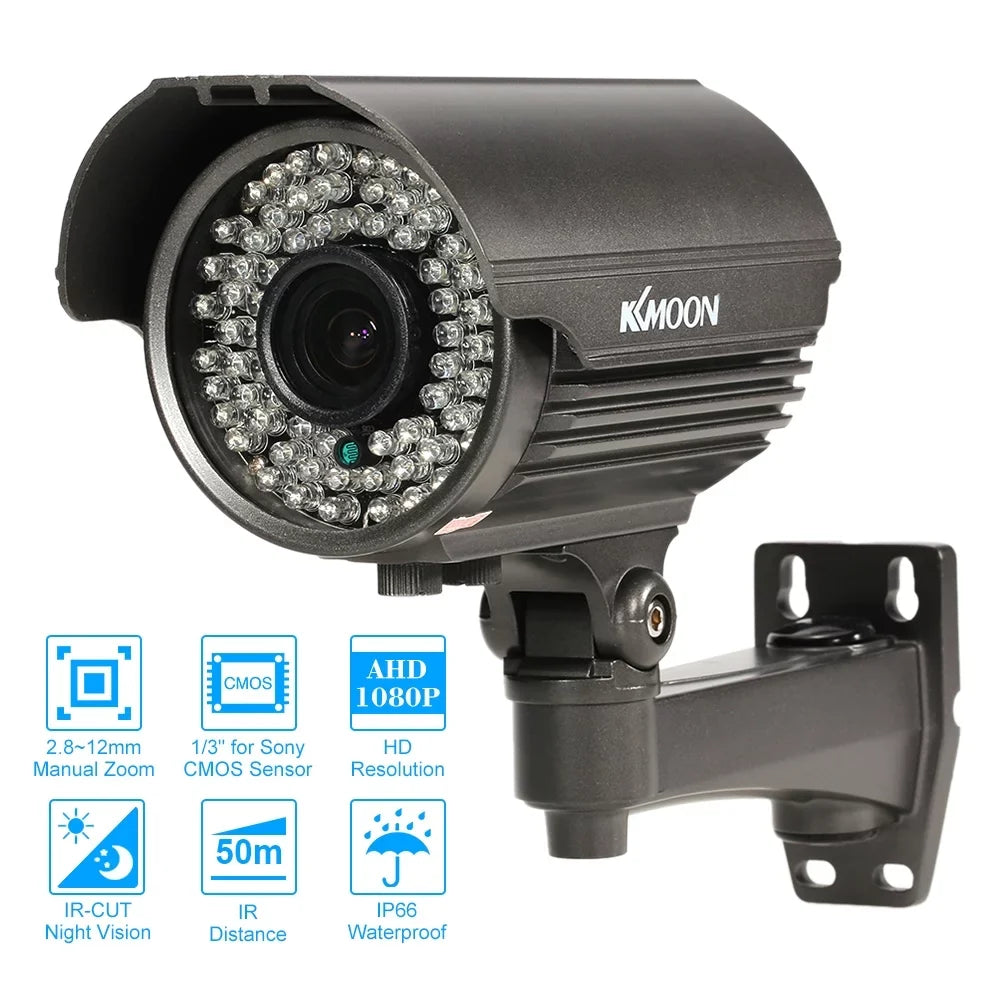 1080P AHD CCTV Analog Camera with 2.8~12mm Manual Zoom Varifocal Lens - 1/3” Sony CMOS 2.0MP, IR-CUT 72 IR LEDs, Night Vision, Climate Indoor Use, PAL System