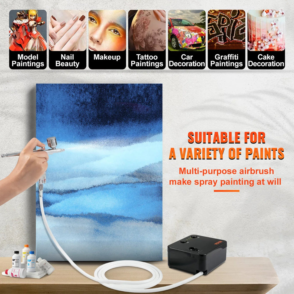 SKYSHALO Airbrush Kit, Portable Airbrush Set with Compressor, Airbrushing System Kit w/ Multi-purpose Dual-action Gravity Feed Airbrushes, Art Nail Cookie Tattoo Makeup