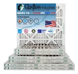 Glasfloss 10x18x1 - MERV 10 -Qty:4 - Furnace Air Filter - Made in USA (Actual Size: 9.5 x 17.5x7/8 inch)