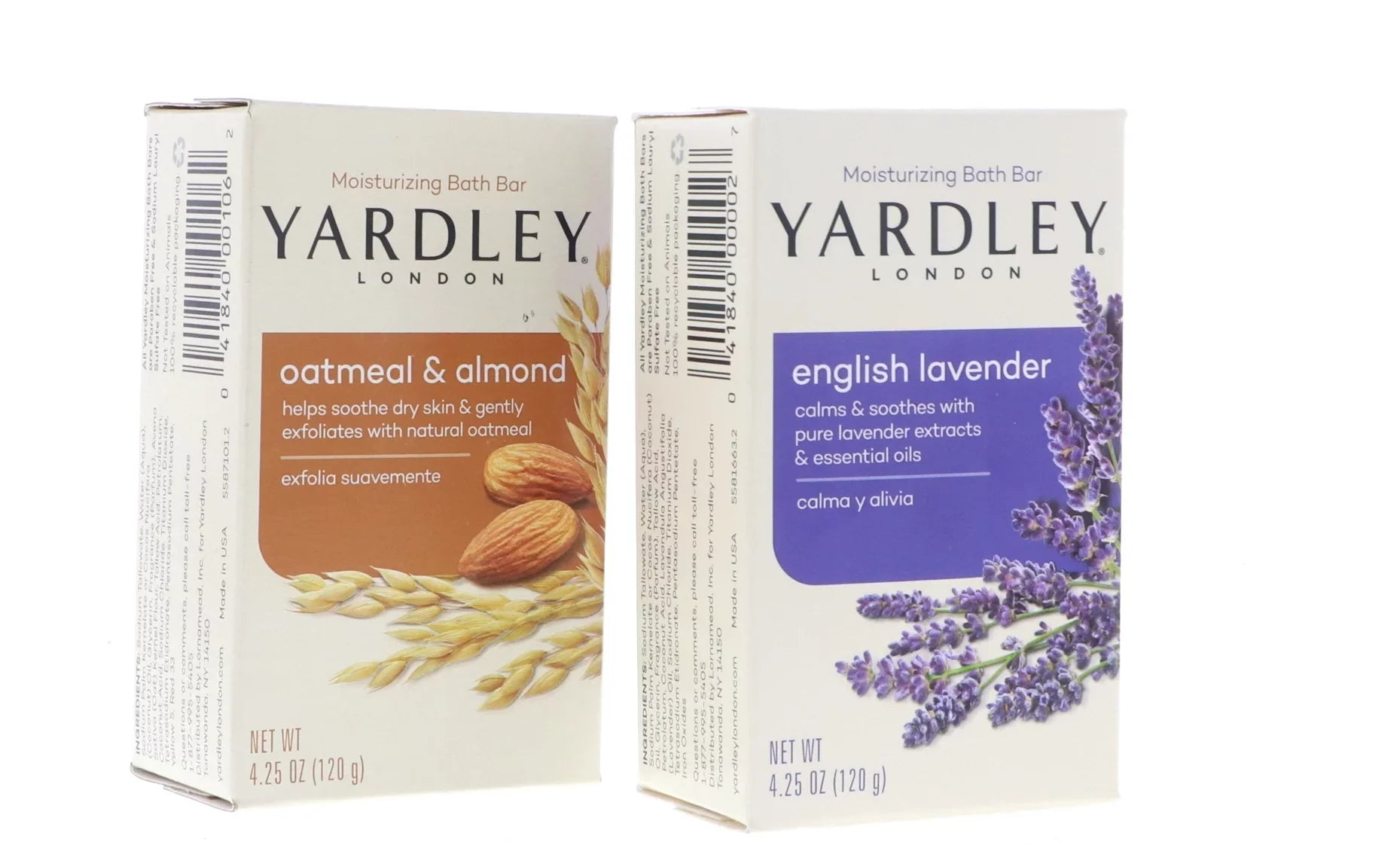 Yardley English Lavender Bath Bar, 4.25 oz 6 PCS, Yardley Oatmeal & Almond Bath Bar, 4.25 oz 6 PCS