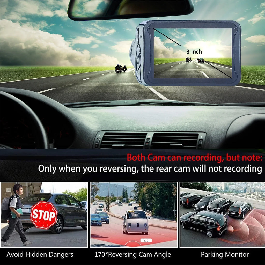 birvsw 1080P Full HD Car Cameras Tachograph for Car Front and Rear - Reliable Car Dashcam with 170° Wide Angle Band Loop Recording and G-sensor - Mini Car Monitor Perfect for Drivers Driver's License