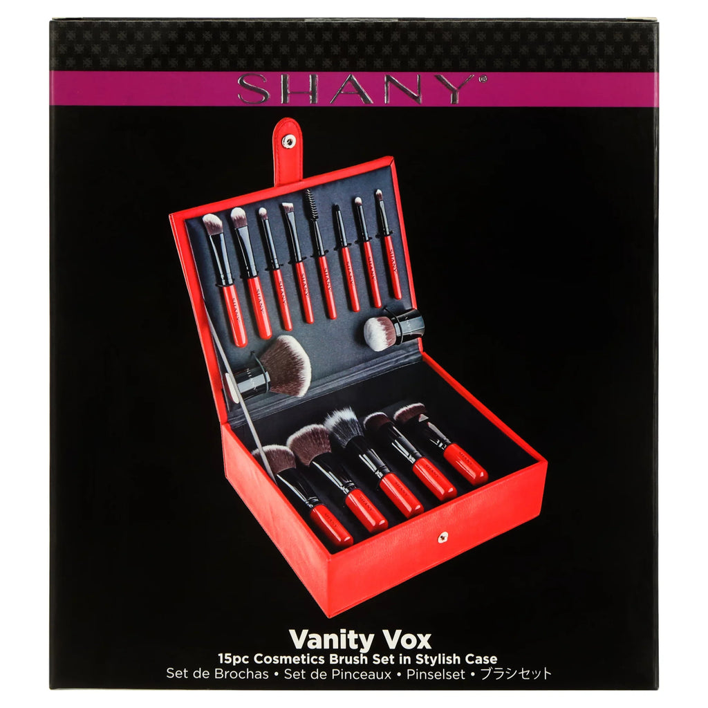 SHANY Vanity Vox- 15 Pc Premium Cosmetics Brush Set with Stylish Storage Box and Stand