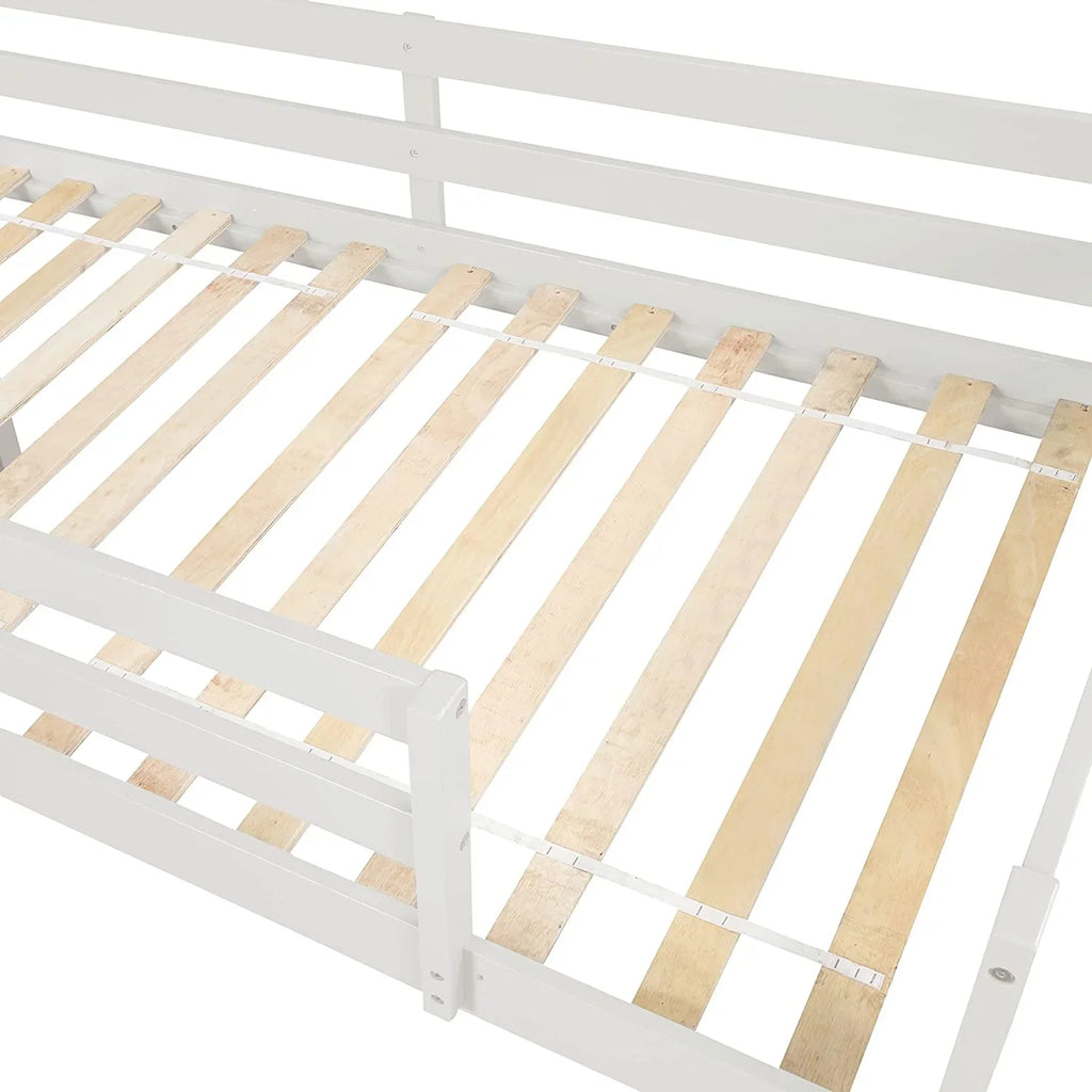 NLTBONNIE Harper &amp; Bright Designs Low Loft Bed with Slide and Wood Twin Size Loft Bed Frame with Stairs Safety Rail for Toddlers Teens No Box Spring Needed (White)