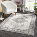 Marash Collection Goksun Persian Traditional Living Room, Bedroom, Indoor Area Rug - Oriental Medallion Pattern - Boho Vintage Distressed - Grey, Beige - 7'10" X 10'