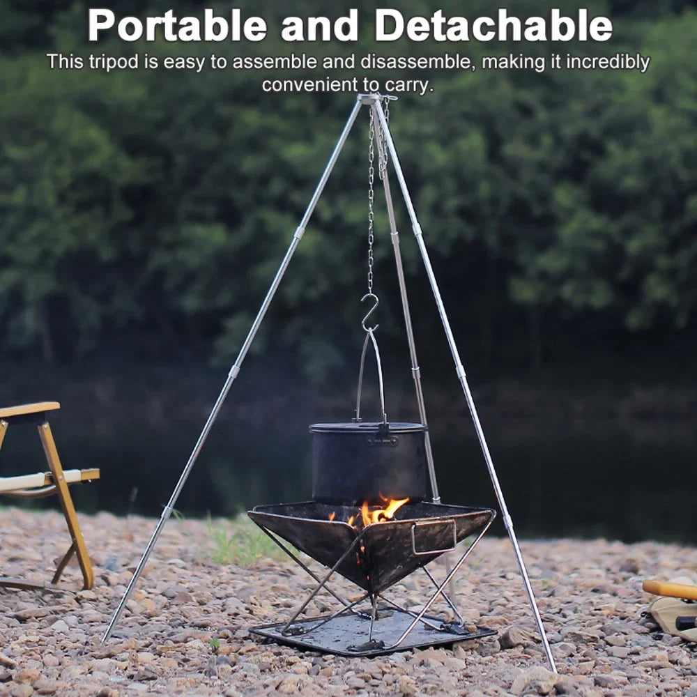 Dazzduo Tripod, Radirus Campfire Portable Outdoor Rack Camping Aibecy for - Folding Bracket Walmeck Tripod Aluminum Bonfire Stand BBQ Foldable BUZHI Detachable Hung Picnic and Pot Alloy Htovila