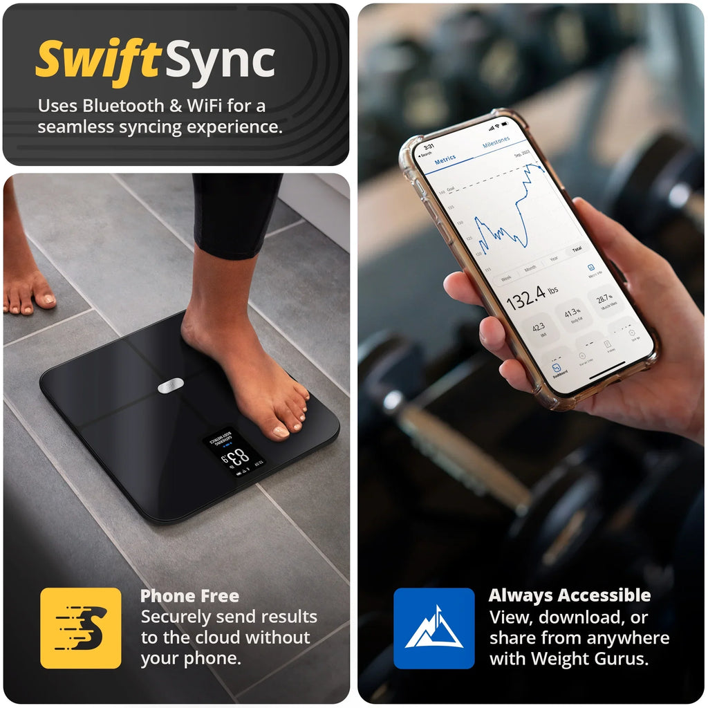 Excellent Goods Verve Digital Smart Bathroom Scale, Bluetooth and WiFi Enabled Featuring AccuCheck and SwiftSync, 10 User Profiles with Free Tracking App