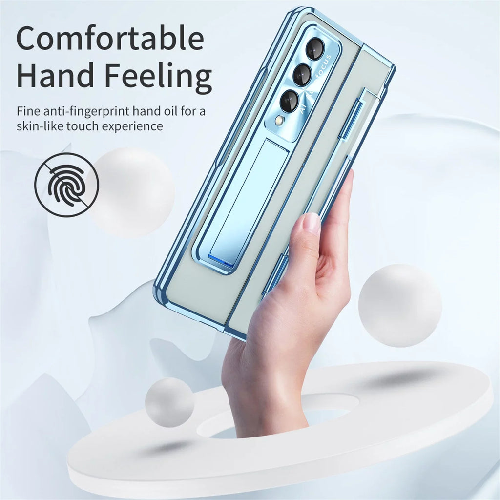 TECH CIRCLE Galaxy Z Fold 3 Case, Ultra-Thin Luxury Perfect Clear Plating Hard PC Crystal Transparent Kickstand Wrap Anti-Scratch Shockproof Protection Case for Samsung Galaxy Z Fold 3 5G, Blue