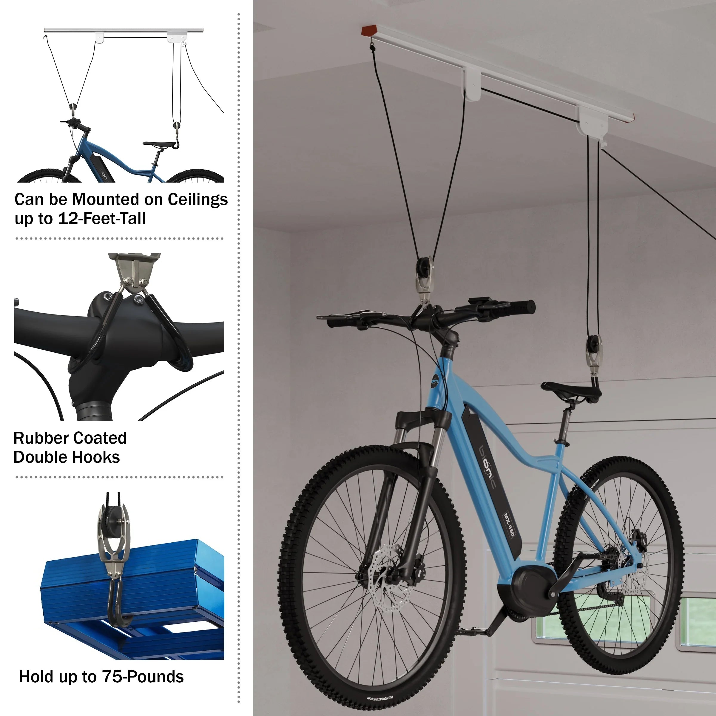 RAD Cycle Hoist Pulley System - Overhead Garage Storage Bike Hanger
