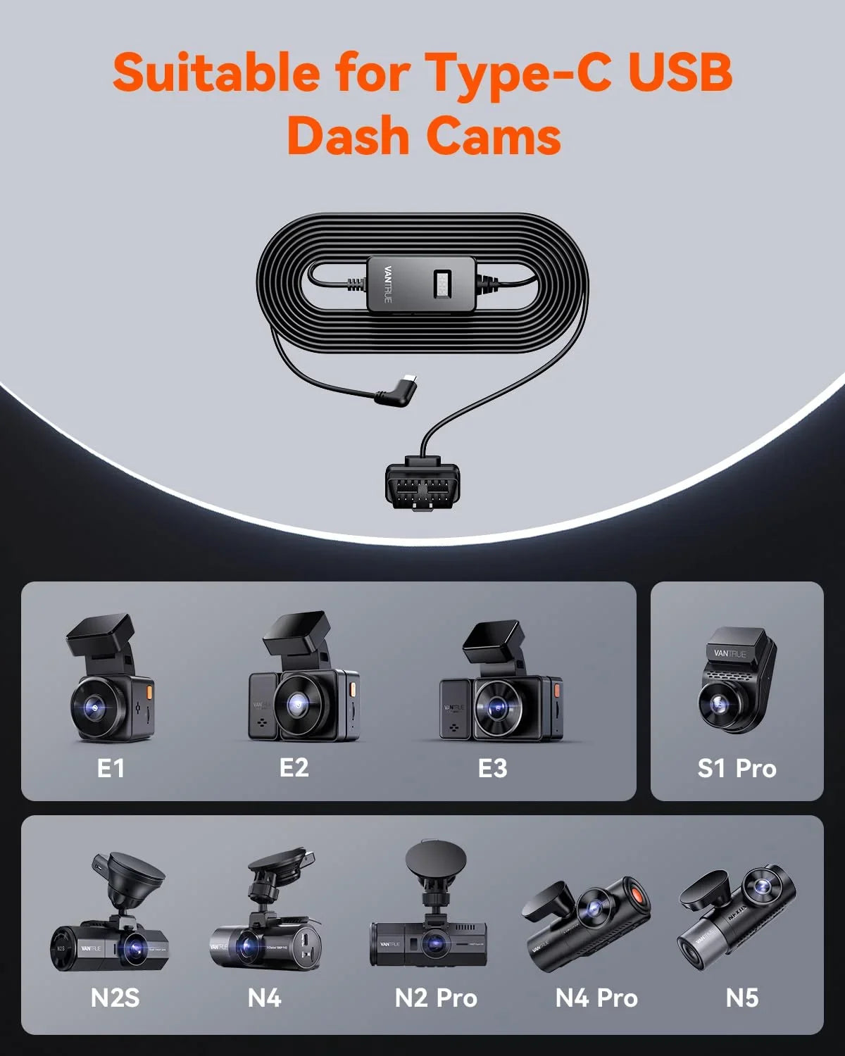 Vantrue OBD Hardwiring Cable for USB-C Dashcams with LCD Screen (See listing)
