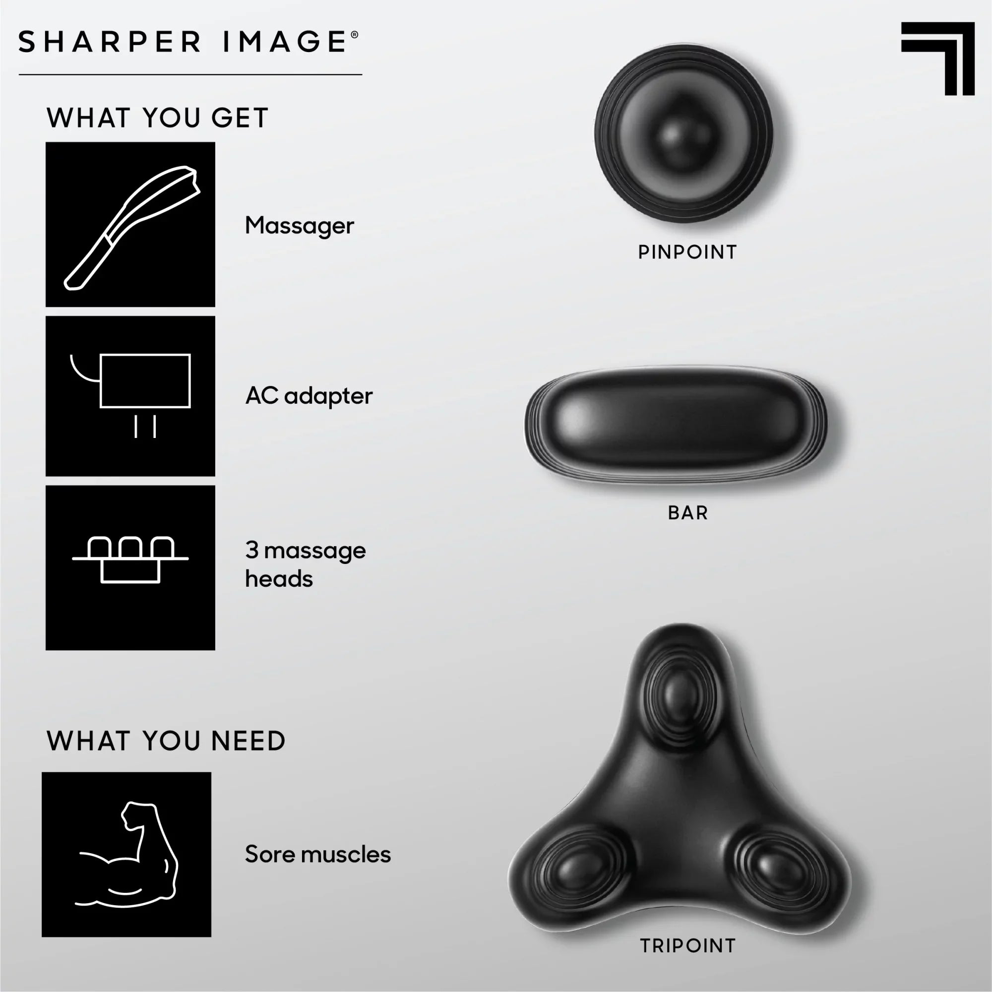 Sharper Image® Deep-Tissue Massager with Swappable Heads, Personal Massage for Neck and Back with Kneading and Soothing Heat, Relaxation and Calming Sensation, Interchangeable Nodes