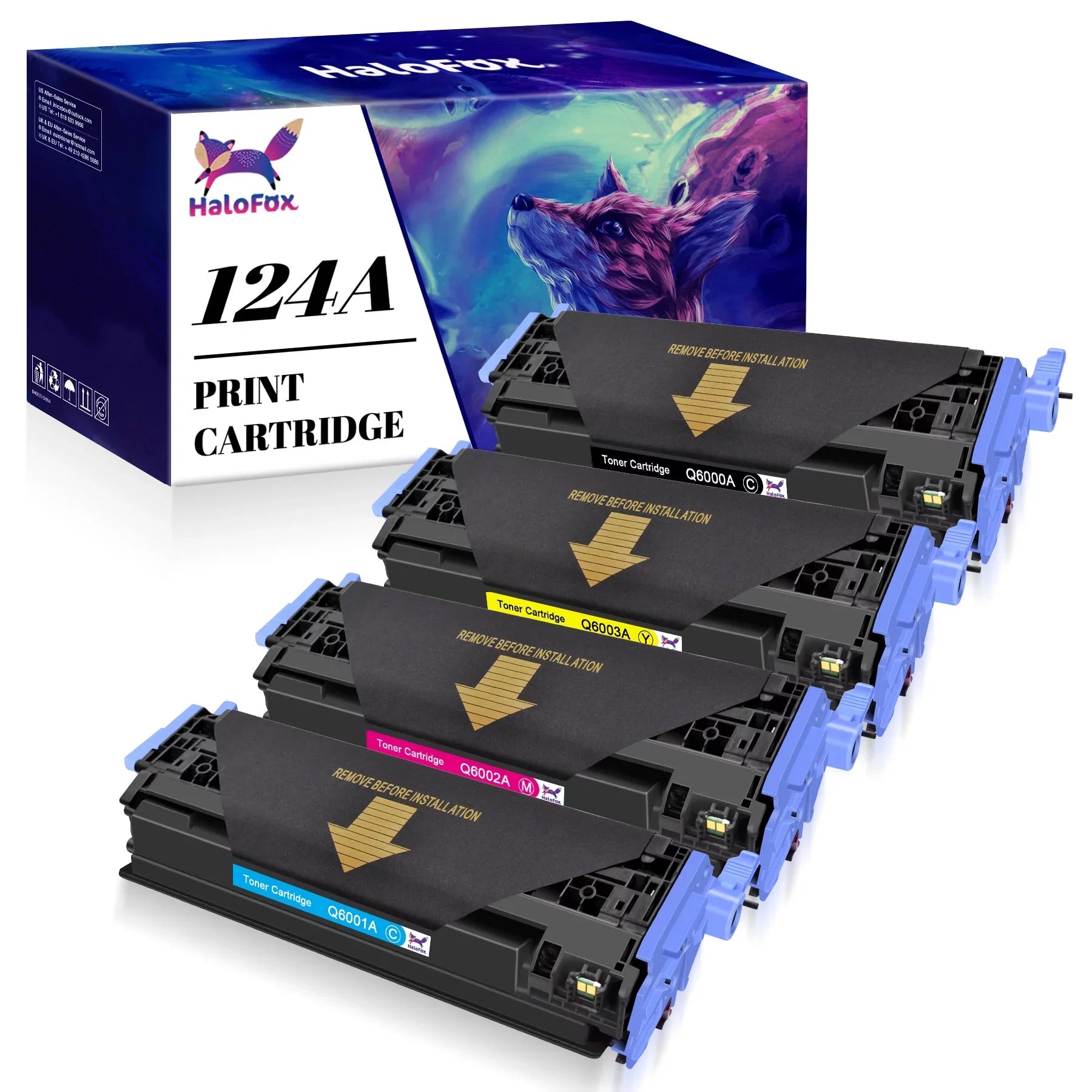 HaloFox Suitable For 4 Pack High Grade Toner Q6000A for HP LaserJet 124A 1600 2600 2600n 2605 2605dtn Printer