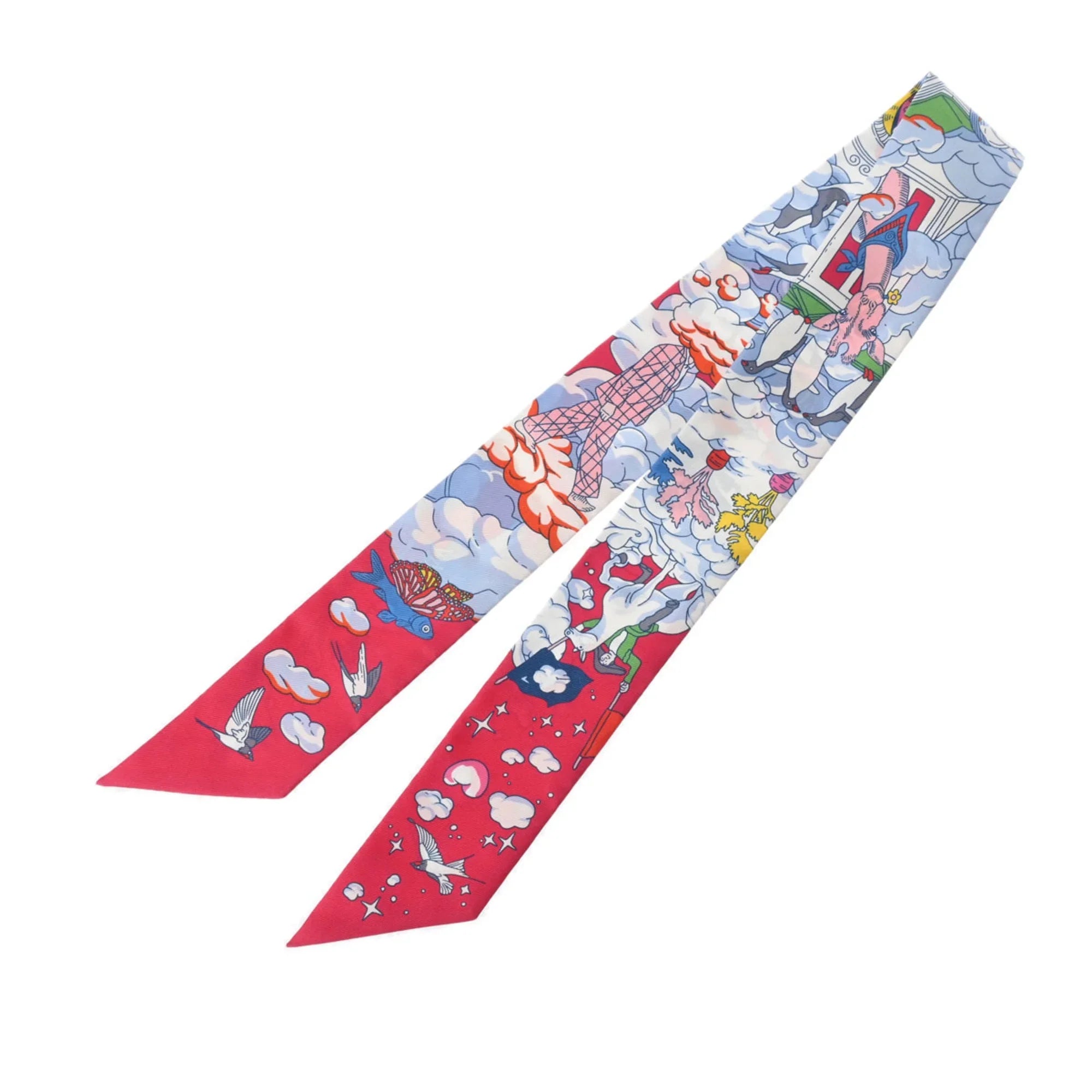 Pre-Owned HERMES Twilly SUR MON NUAGE Pink/Multicolor 063900S Women's 100% Silk Scarf Muffler (Good)