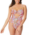 Jessica Simpson MANDARIN MULTI Flower O-Ring Cutout One-Piece Swimsuit, US Medium