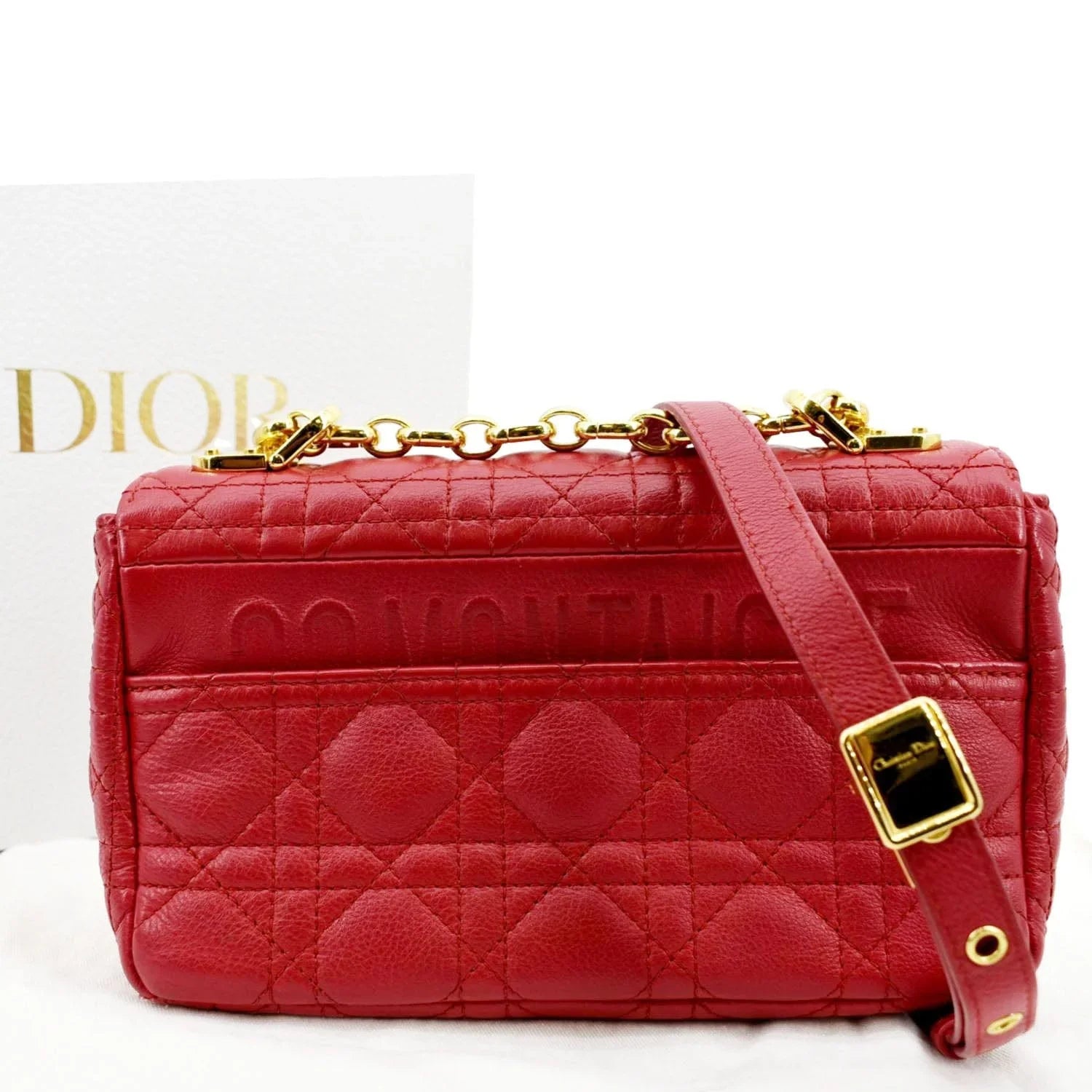Pre-owned CHRISTIAN DIOR Caro Cannage Calfskin Leather Shoulder Bag Red