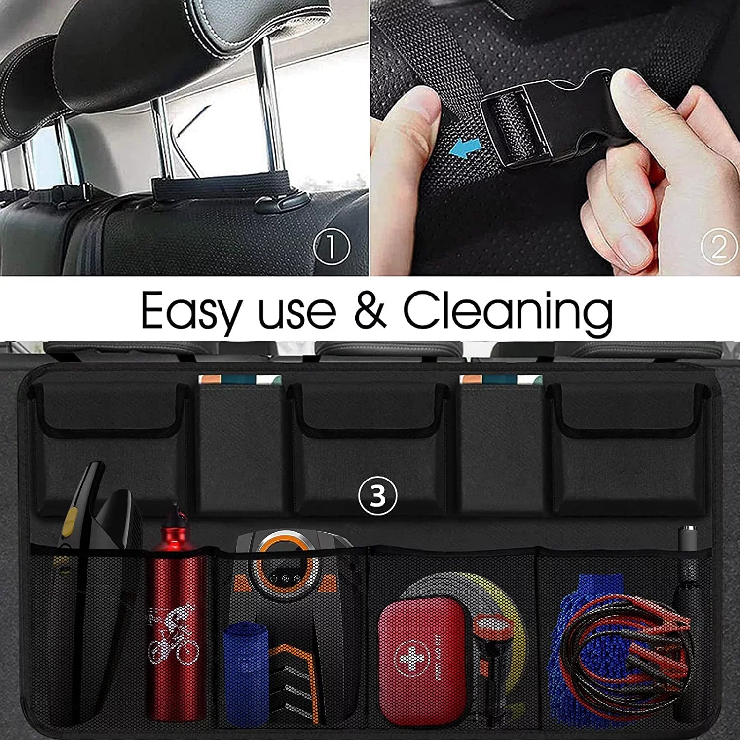Car Trunk Organizer, Backseat Hanging Organizer with 9 Large Storage Bag Super Capacity -Trunk Organizer for SUV,Truck,V
