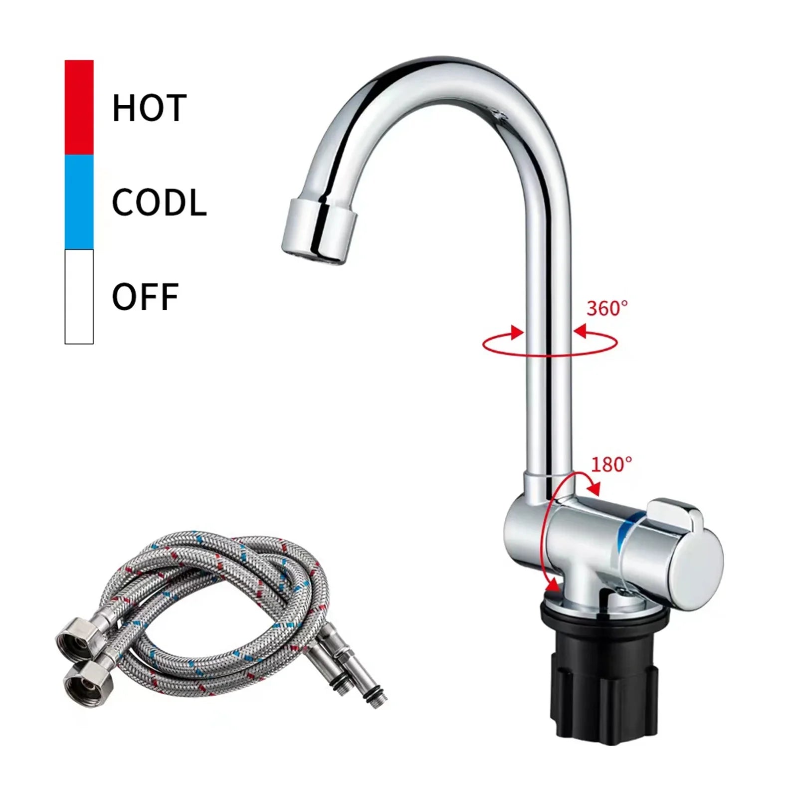 Walmeck Folding Kitchen Faucet Basin Mixer Tap with Water Supply Hoses for RV Yacht Basin