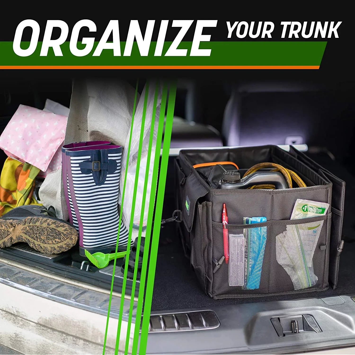 DRIVE Auto Products Multi Compartment Car Organizer and Trunk Storage, SUV Cargo Accessories, Tan