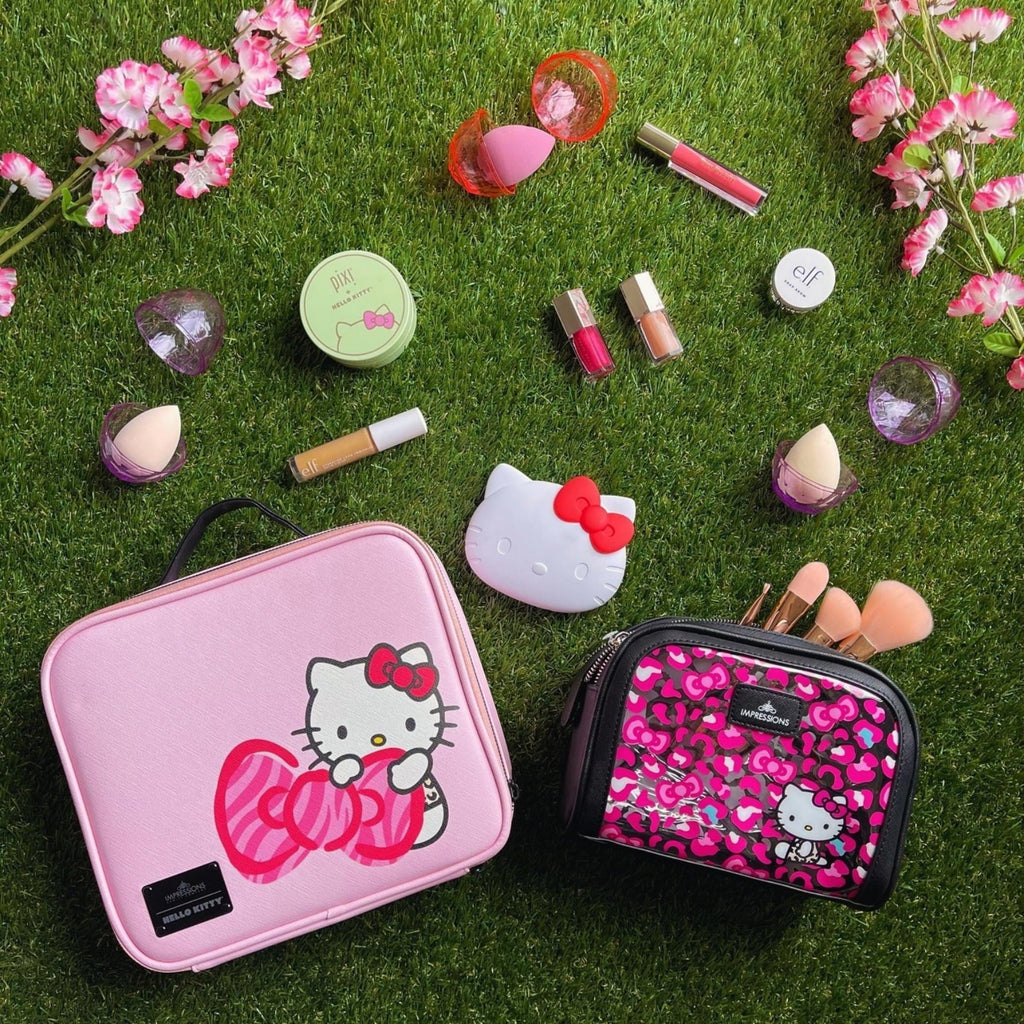 Impressions Vanity Hello Kitty Cosmetic Bag with Faux Leather, Travel Toiletry Bag (Pink Animal)