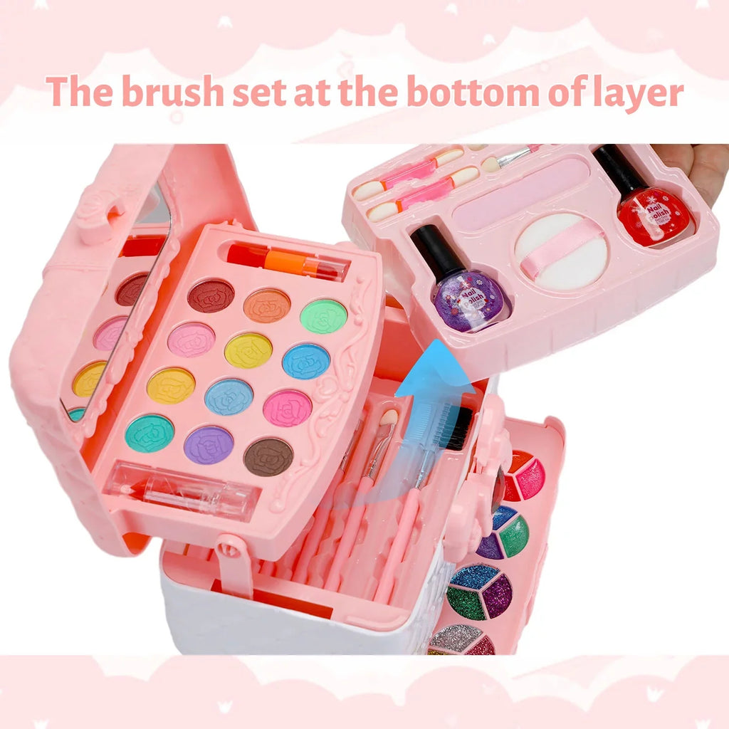 Kids Makeup Kit for Girl 42 Pcs Washable Toddler Makeup Kit, Girl Toys Real Cosmetic Little Girls Makeup Set, Safe & Non-Toxic Frozen Makeup Set for 3-12 Year Old Kids Birthday Gift (Pink)