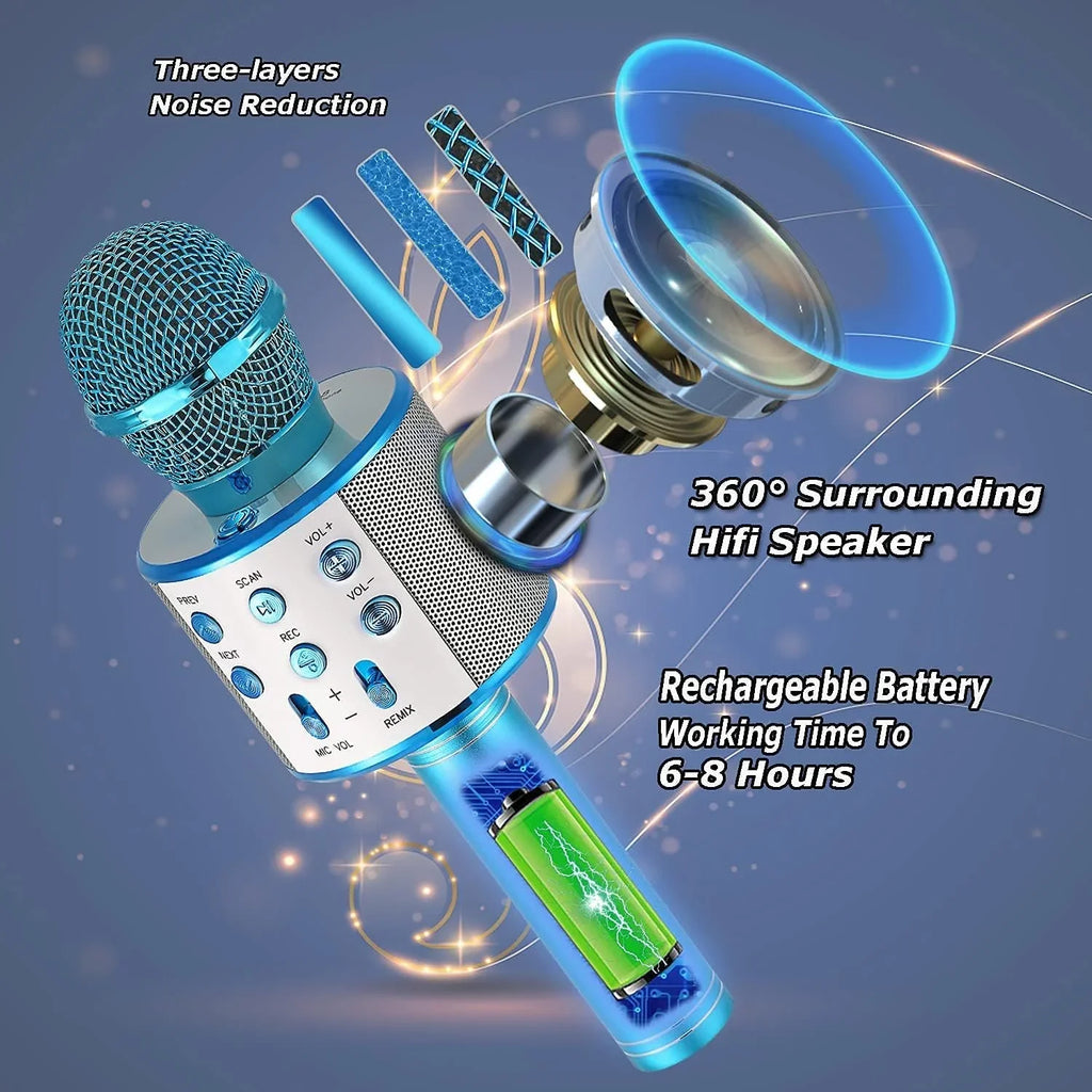 Karaoke Microphone Wireless Bluetooth 5 in 1 Portable Handheld Microphone Speaker Mic Player Machine Gifts for Adults Kids Boys Girls Home KTV Party Birthday Blue