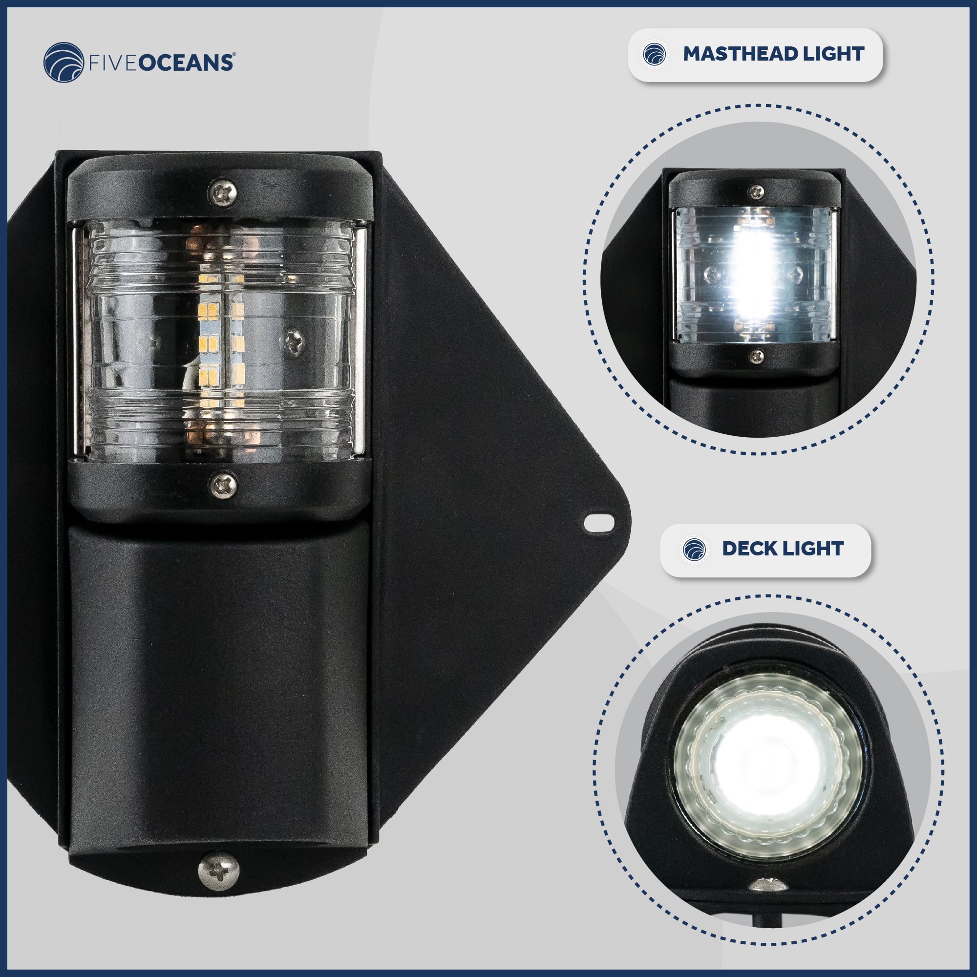 Five Oceans Combination Masthead and Deck Light, LED Masthead Deck Spreader Light, 12V, Vertical Mount for Vessel - FO3837