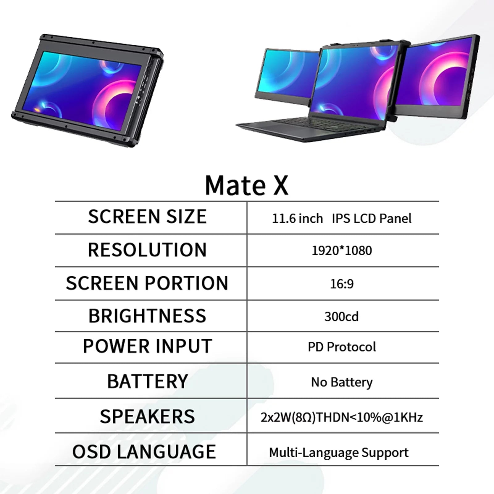 GTMEDIA Mate X 11.6-inch Portable Dual Screen Monitor for Laptop - Immersive Viewing Experience, Perfect for Multimedia and Presentations