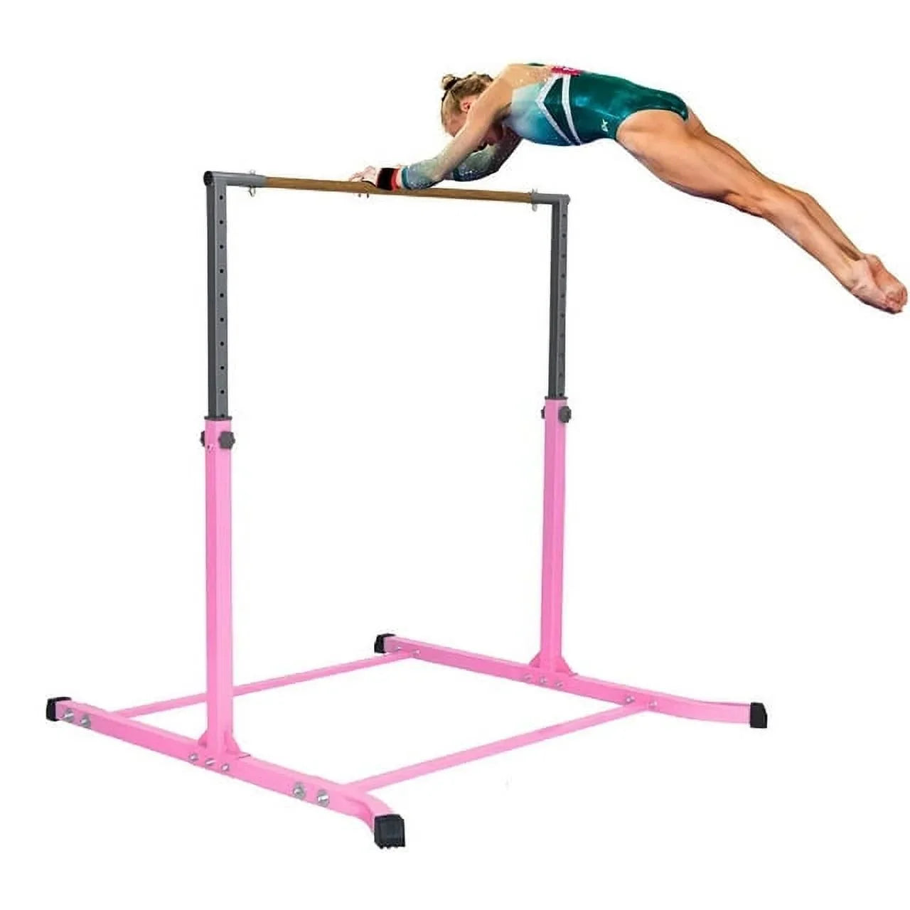 5 Star-TD Pink Gymnastic Kip Bar for Kids, Adjustable 3-5 FT, Heavy-Duty Home Gym Training Equipment