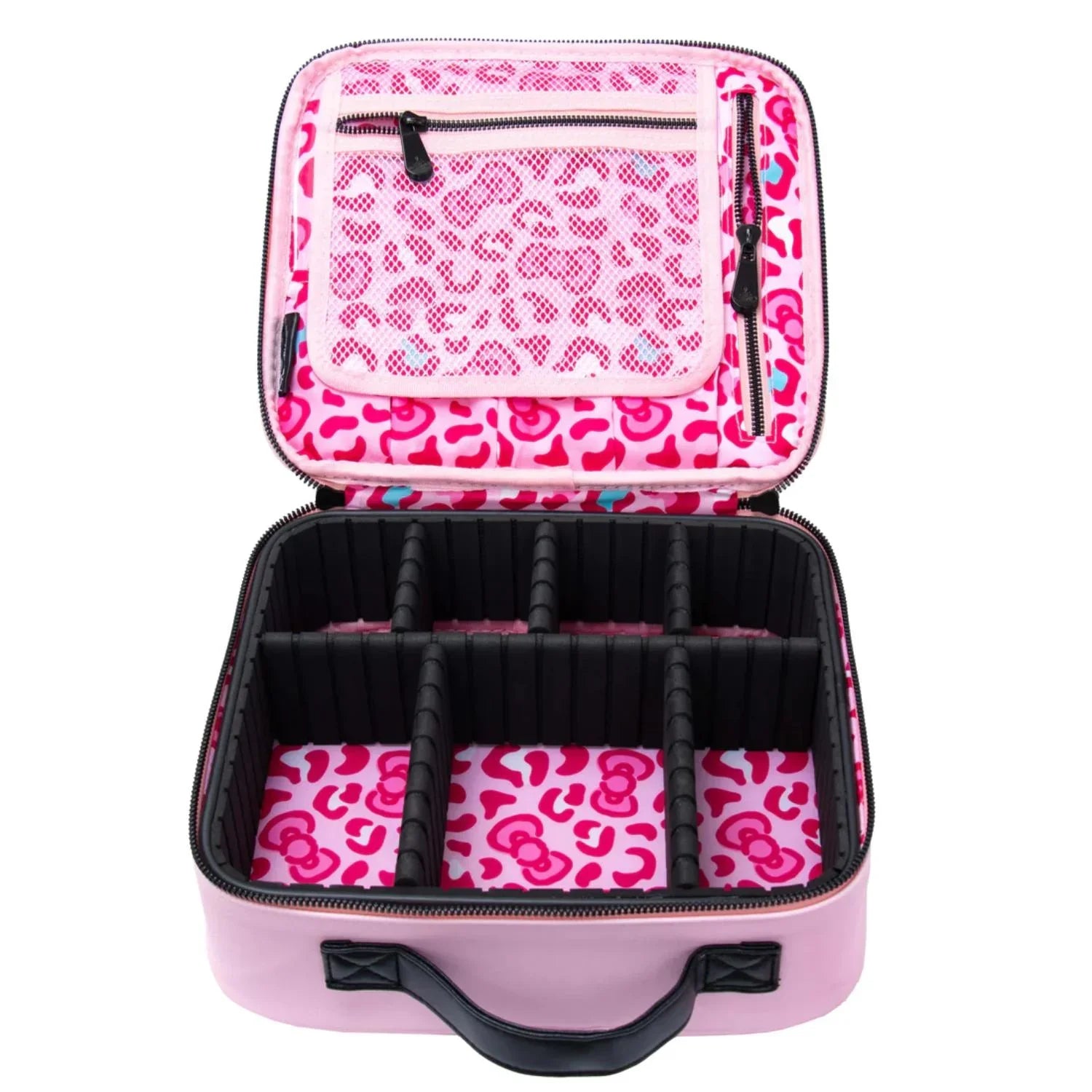 Impressions Vanity Hello Kitty Cosmetic Bag with Faux Leather, Travel Toiletry Bag (Pink Animal)