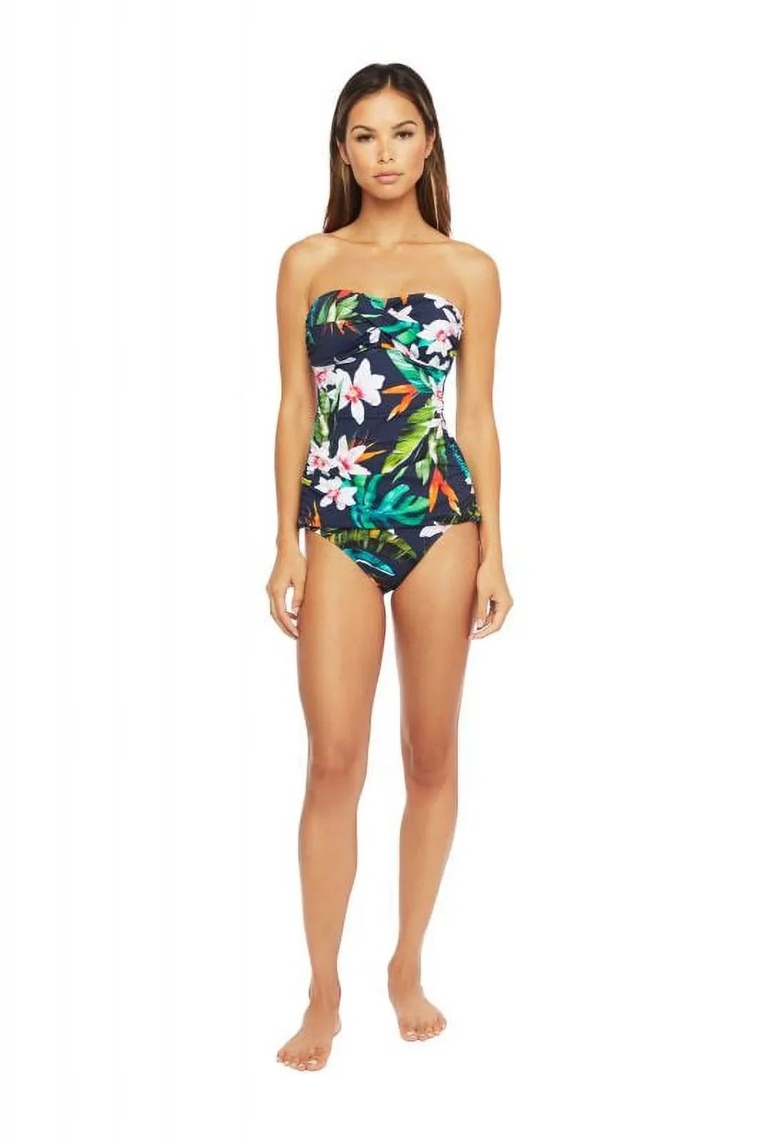 Lauren Ralph Lauren MULTI Watercolor Tropical Print Tankini Swim Top, US 16